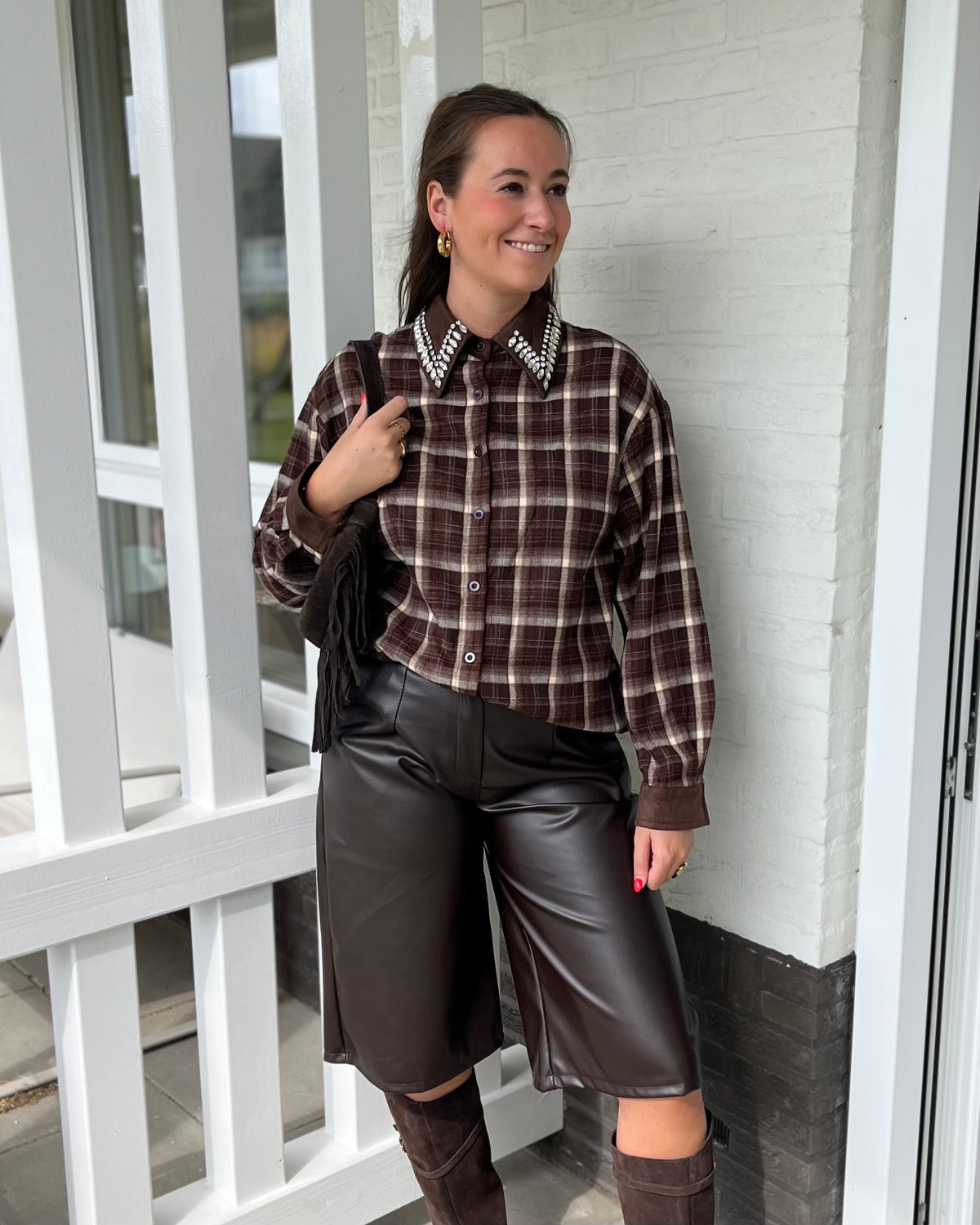 Nikki PU bermuda short - Donkerbruin