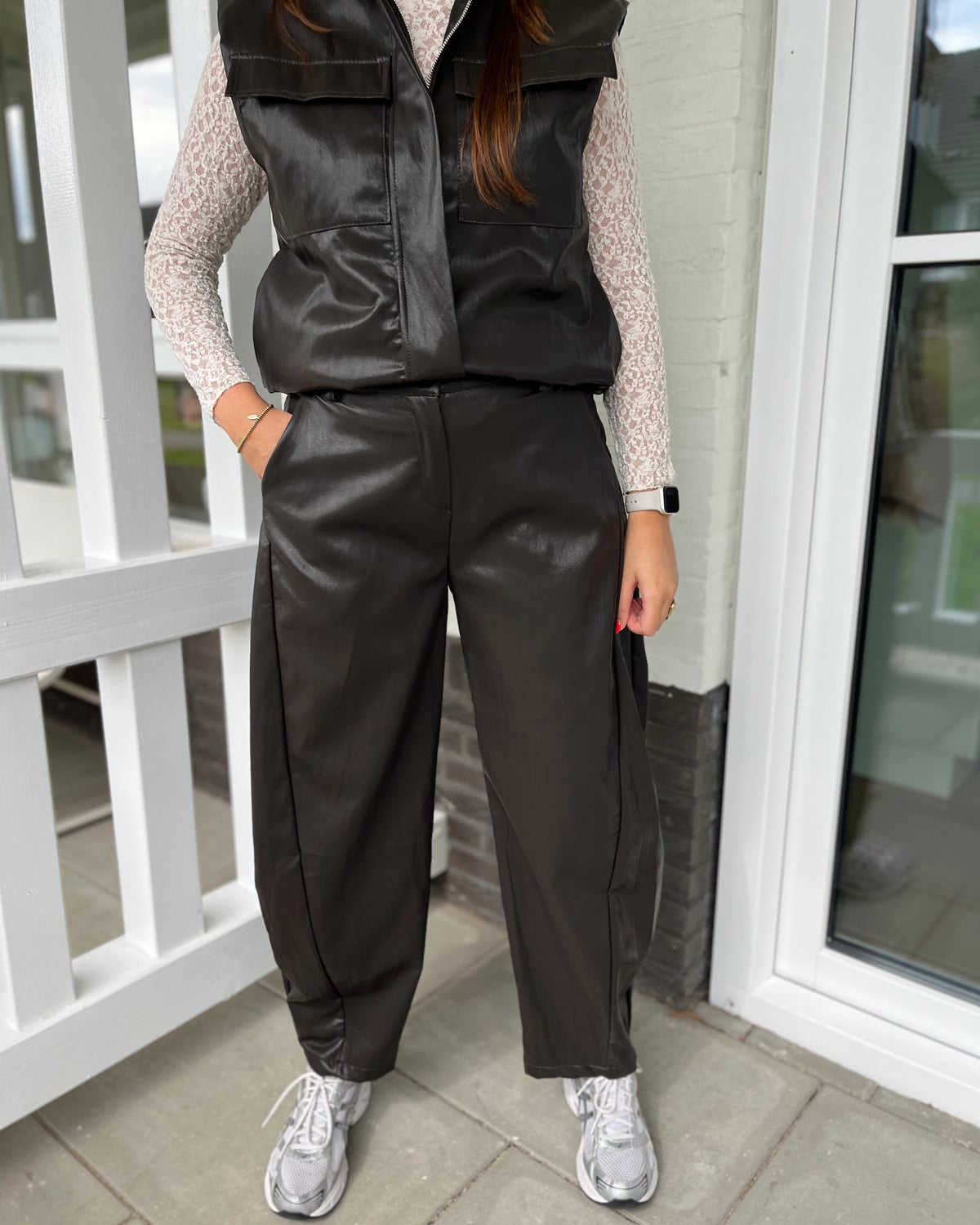 Bobby PU ballon broek - Donkerbruin