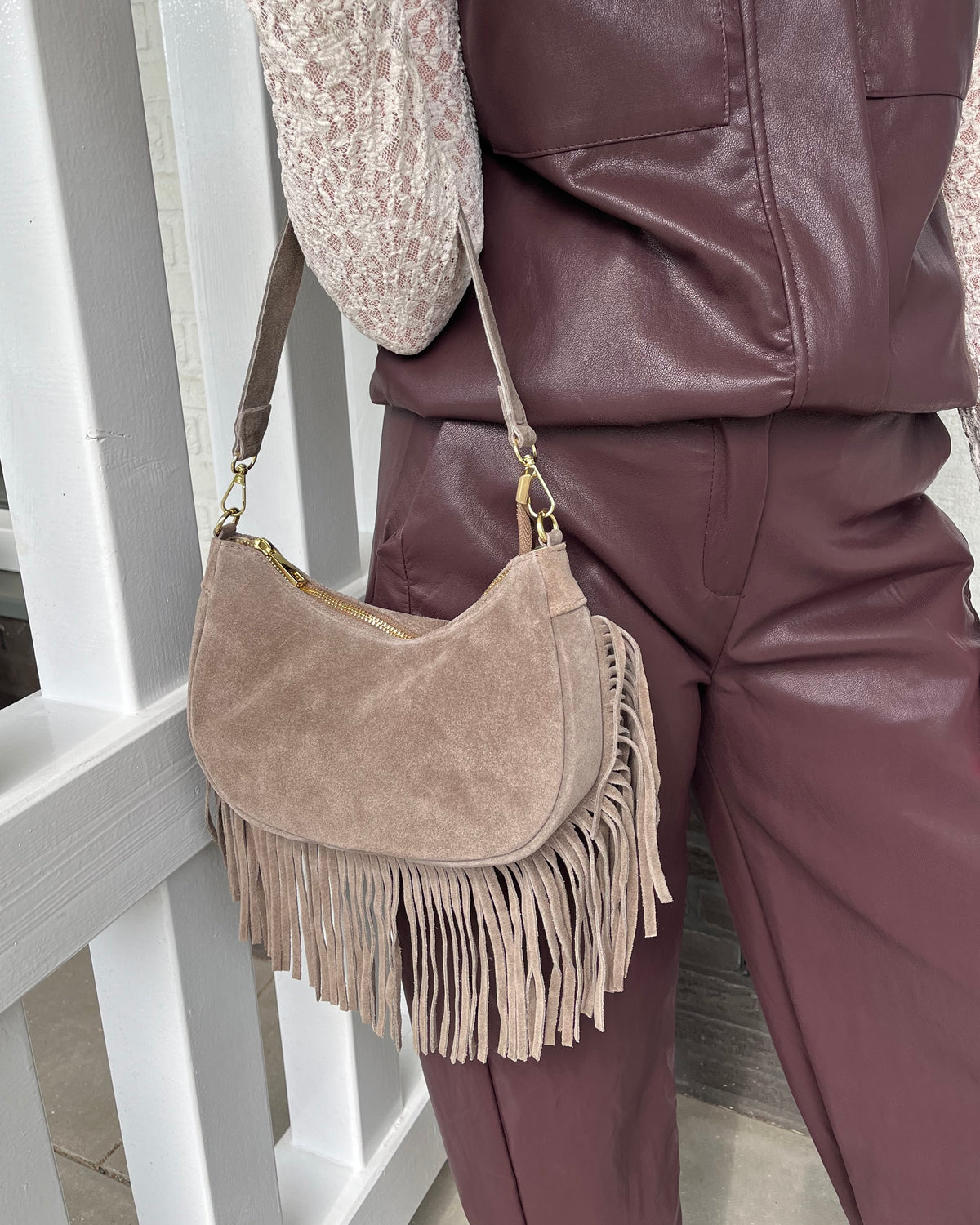 Suède tas franjes - Taupe