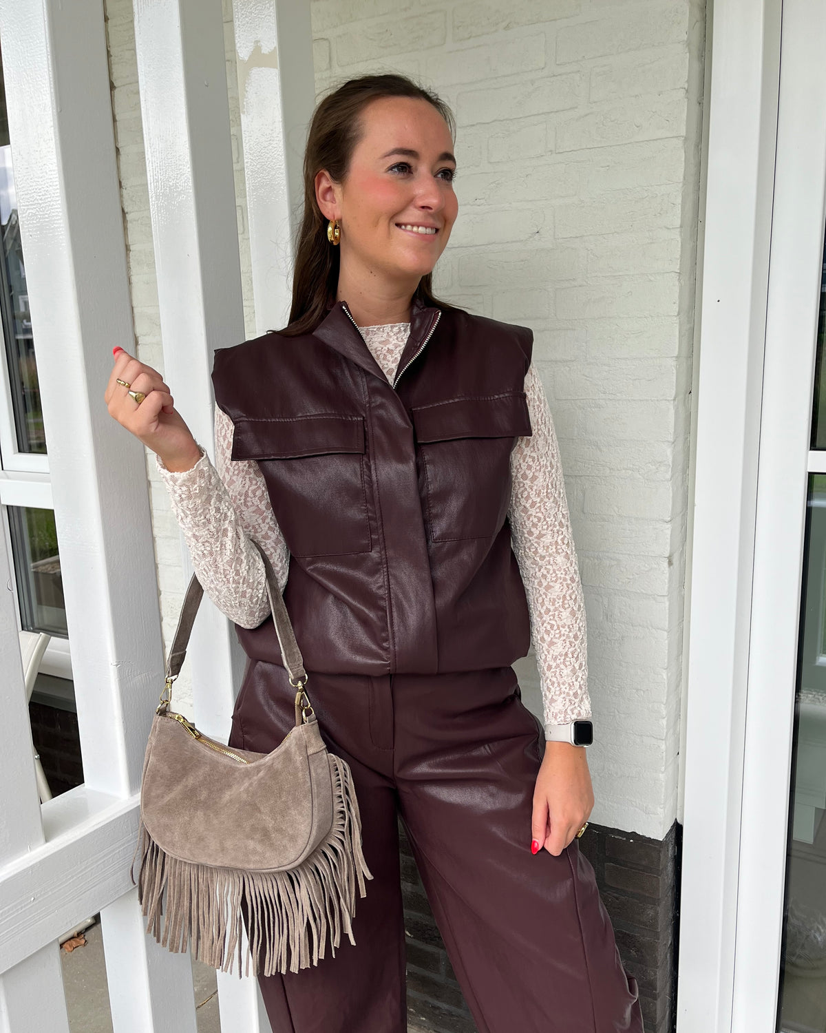 Suède tas franjes - Taupe