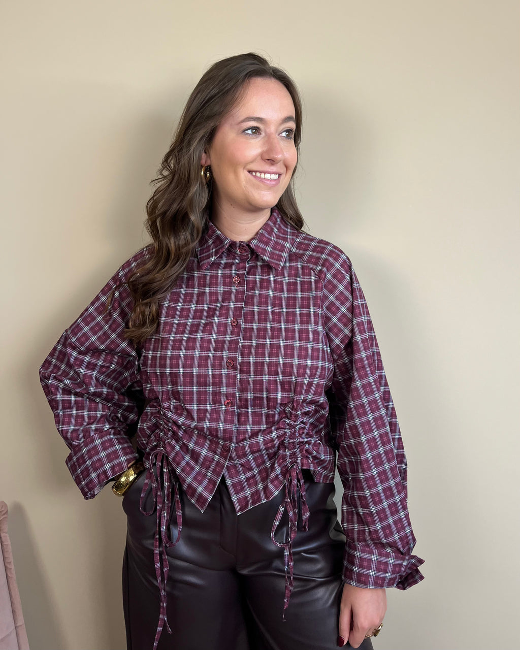 Fien blouse - Bordeaux geruit