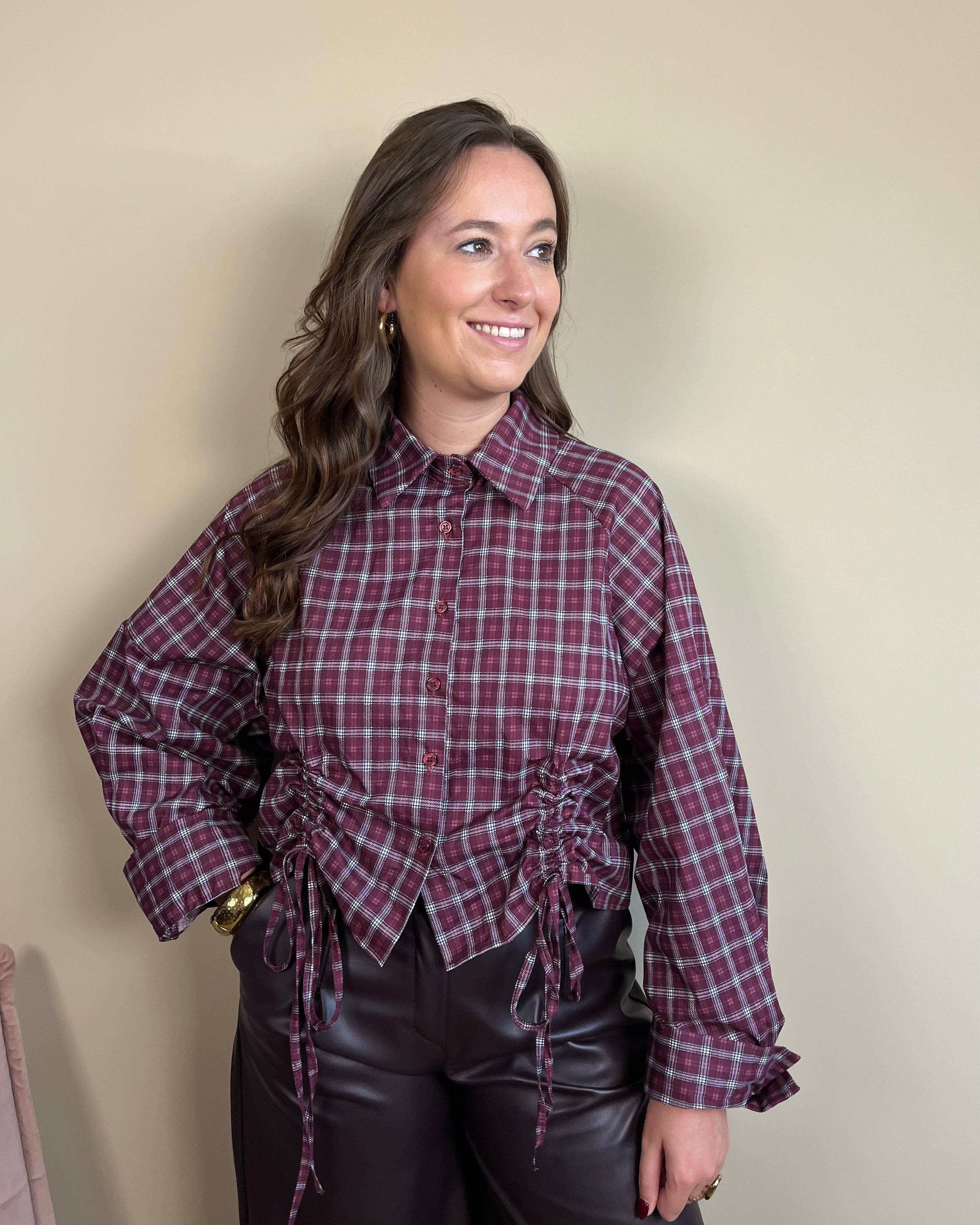 Fien blouse - Bordeaux geruit