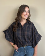 Guusje blouse - Bruin/zwart/blauw geruit