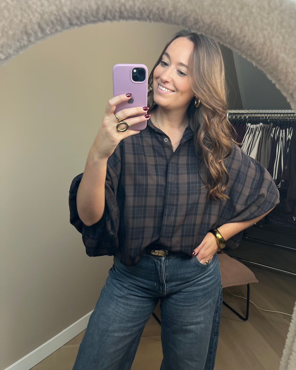 Guusje blouse - Bruin/zwart/blauw geruit