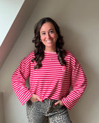 Gestreepte longsleeve Amour - roze/rood