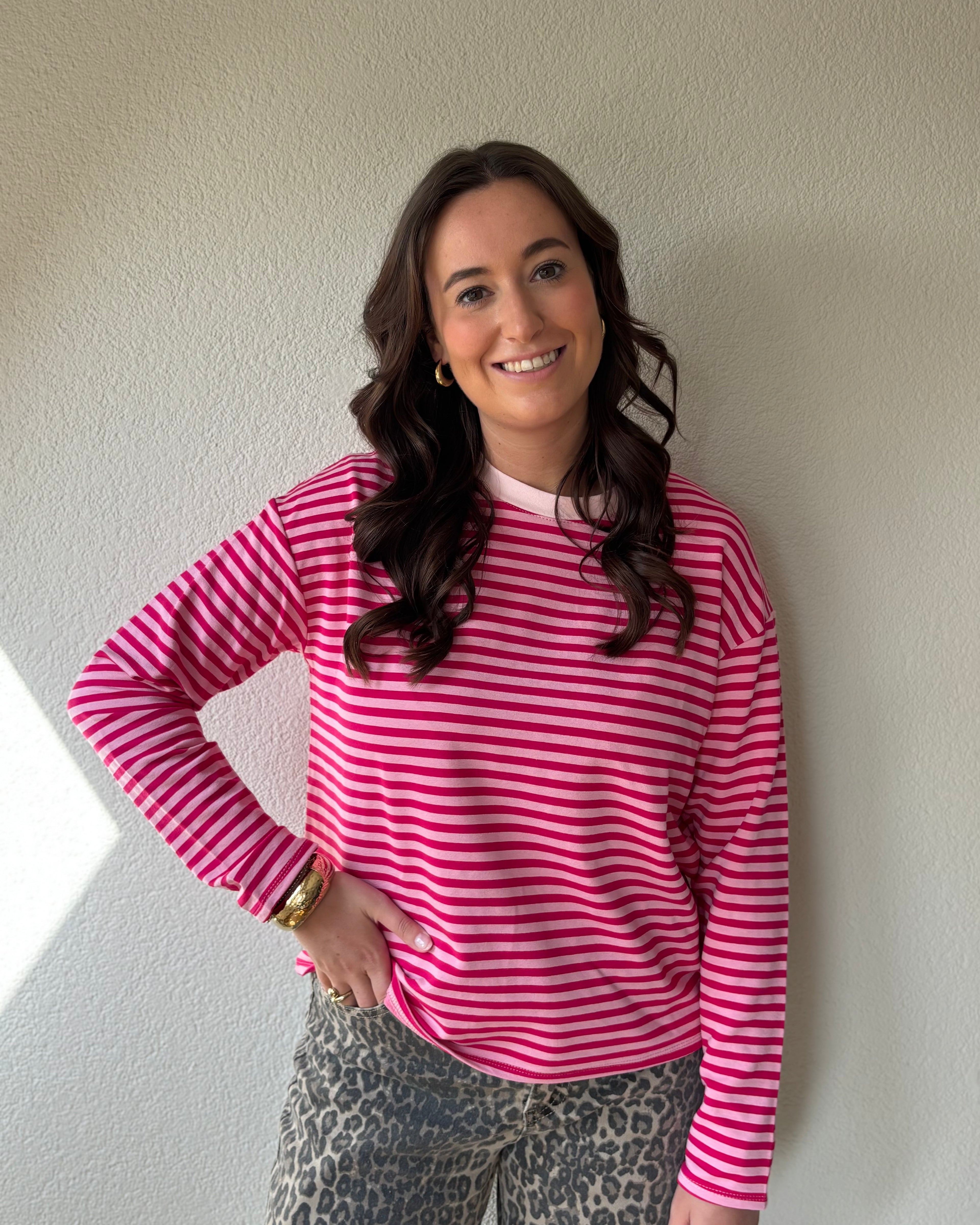 Gestreepte longsleeve - roze/Lichtroze