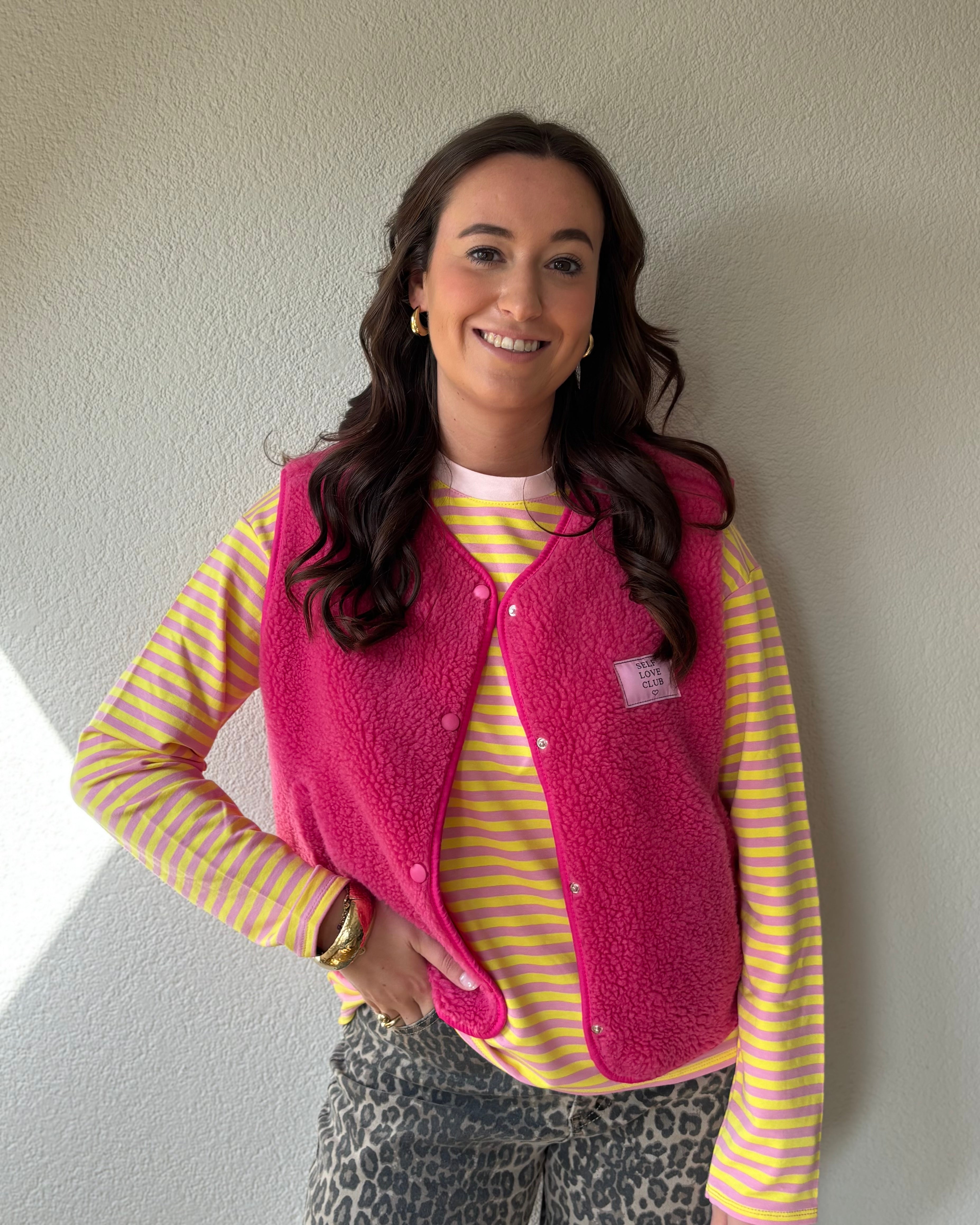 Gestreepte longsleeve - geel/roze