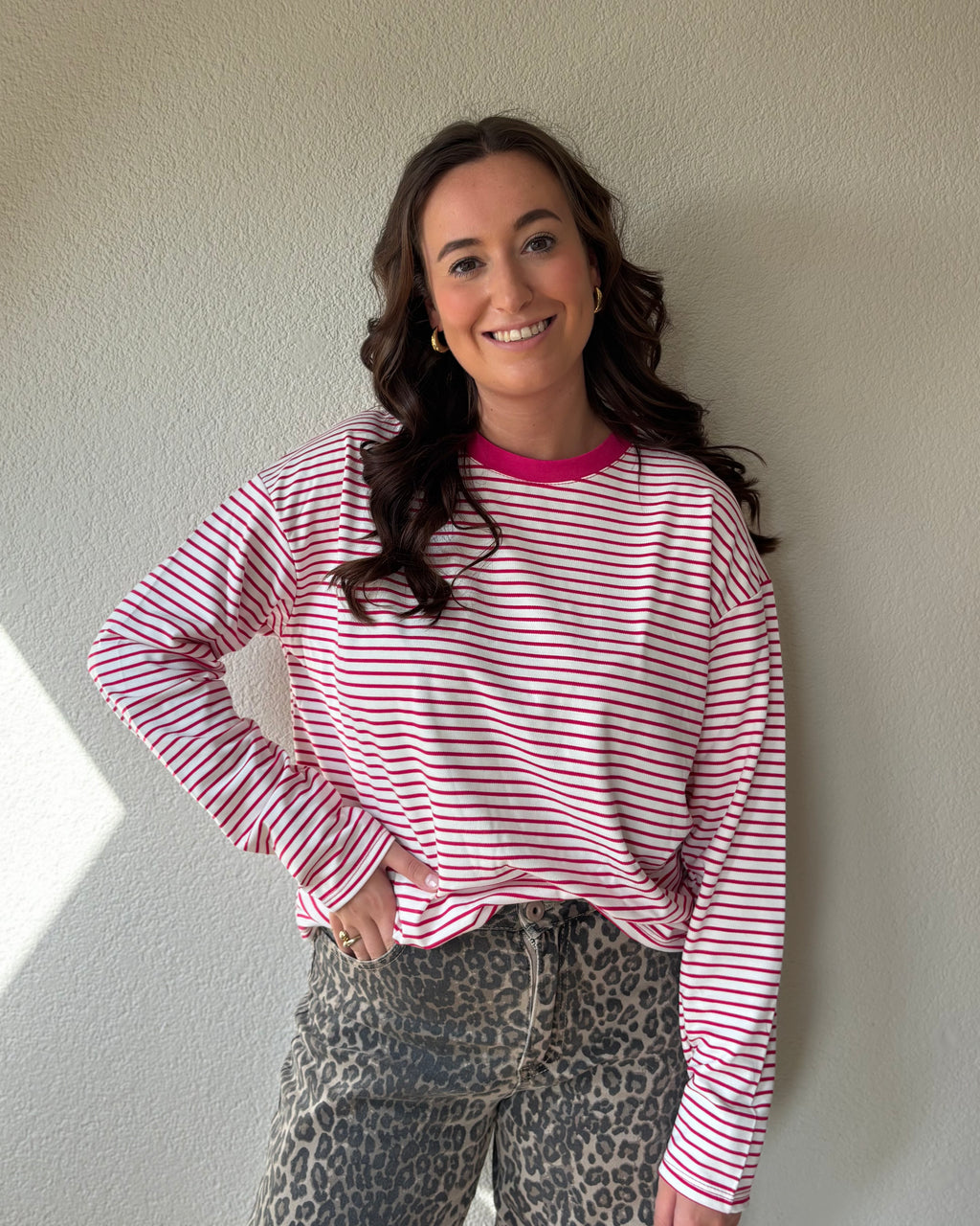 Gestreepte longsleeve - roze/wit