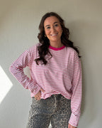 Gestreepte longsleeve - roze/wit