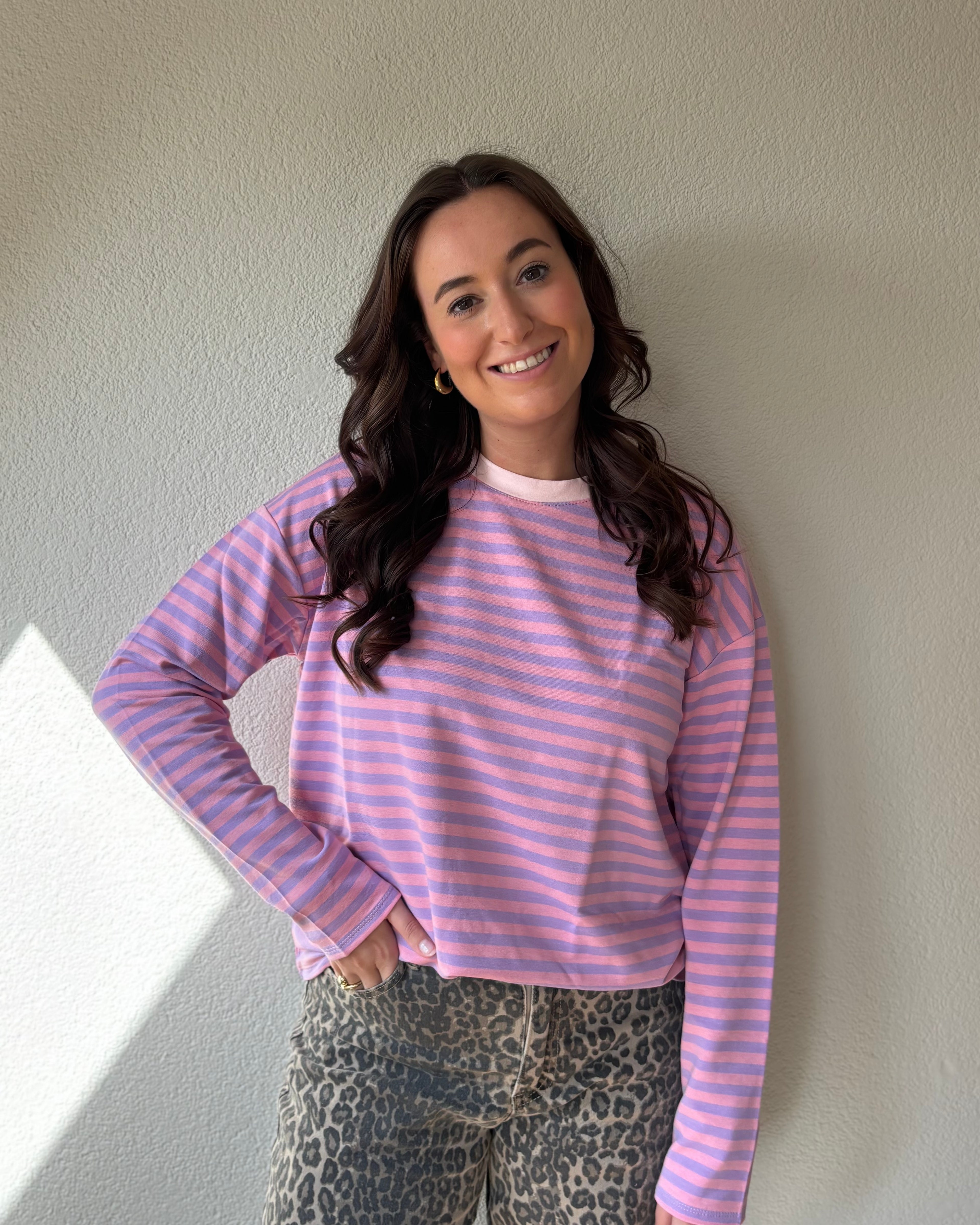 Gestreepte longsleeve - paars/roze