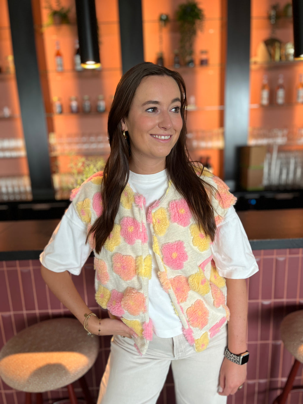 Flower gilet - Roze/geel