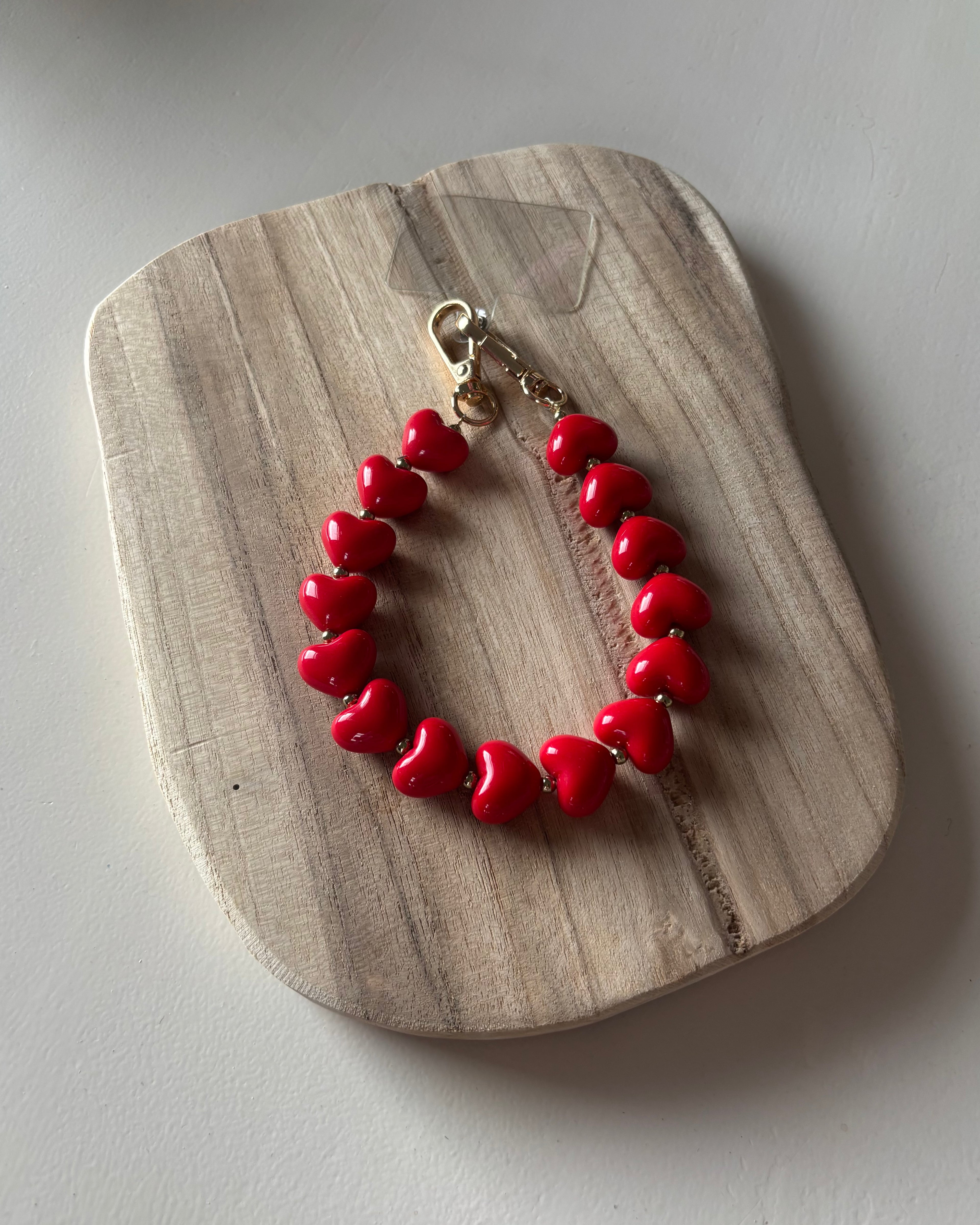 Telefoonkoord hartjes - rood