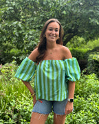 Vive top - groen/blauw gestreept