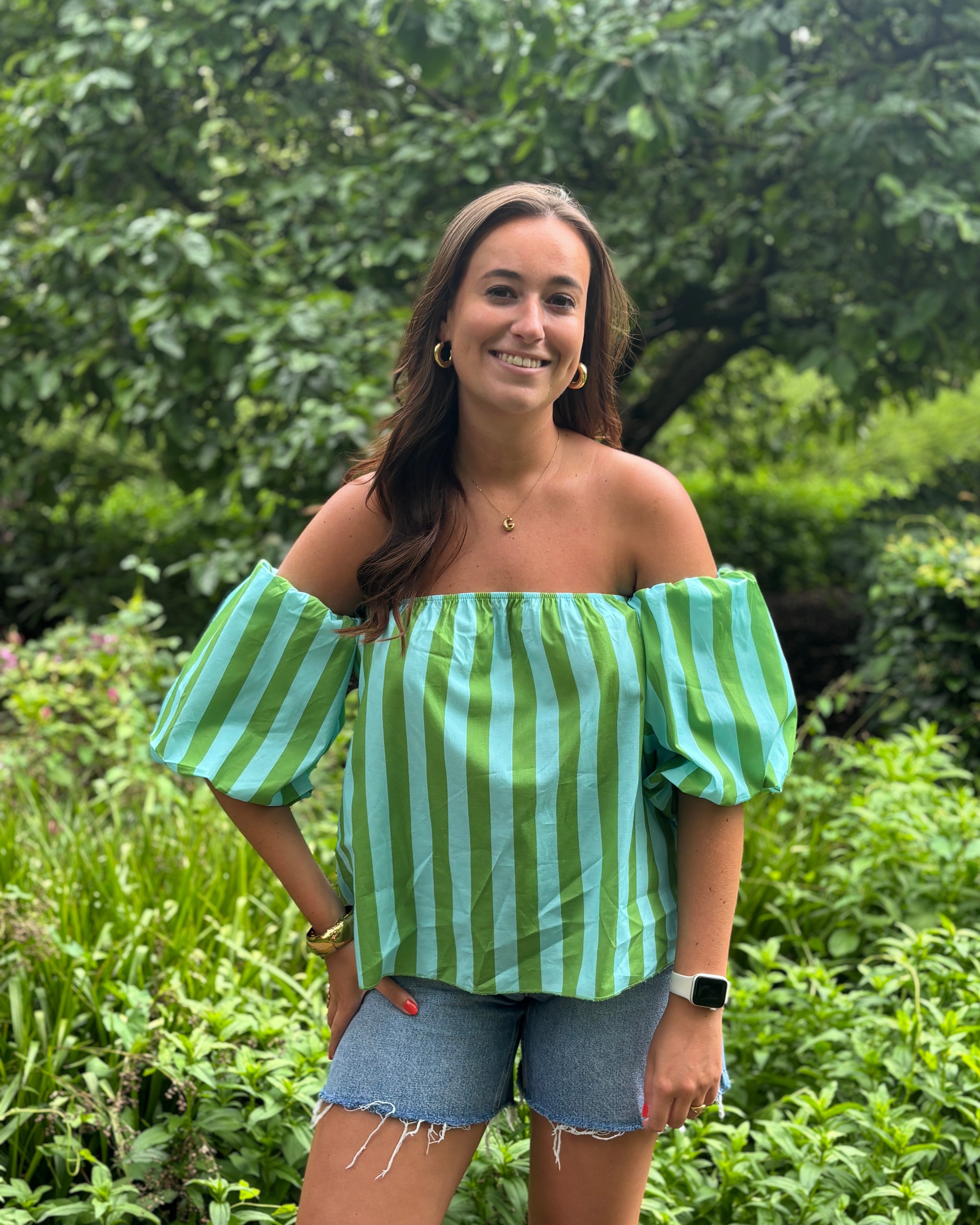 Vive top - groen/blauw gestreept