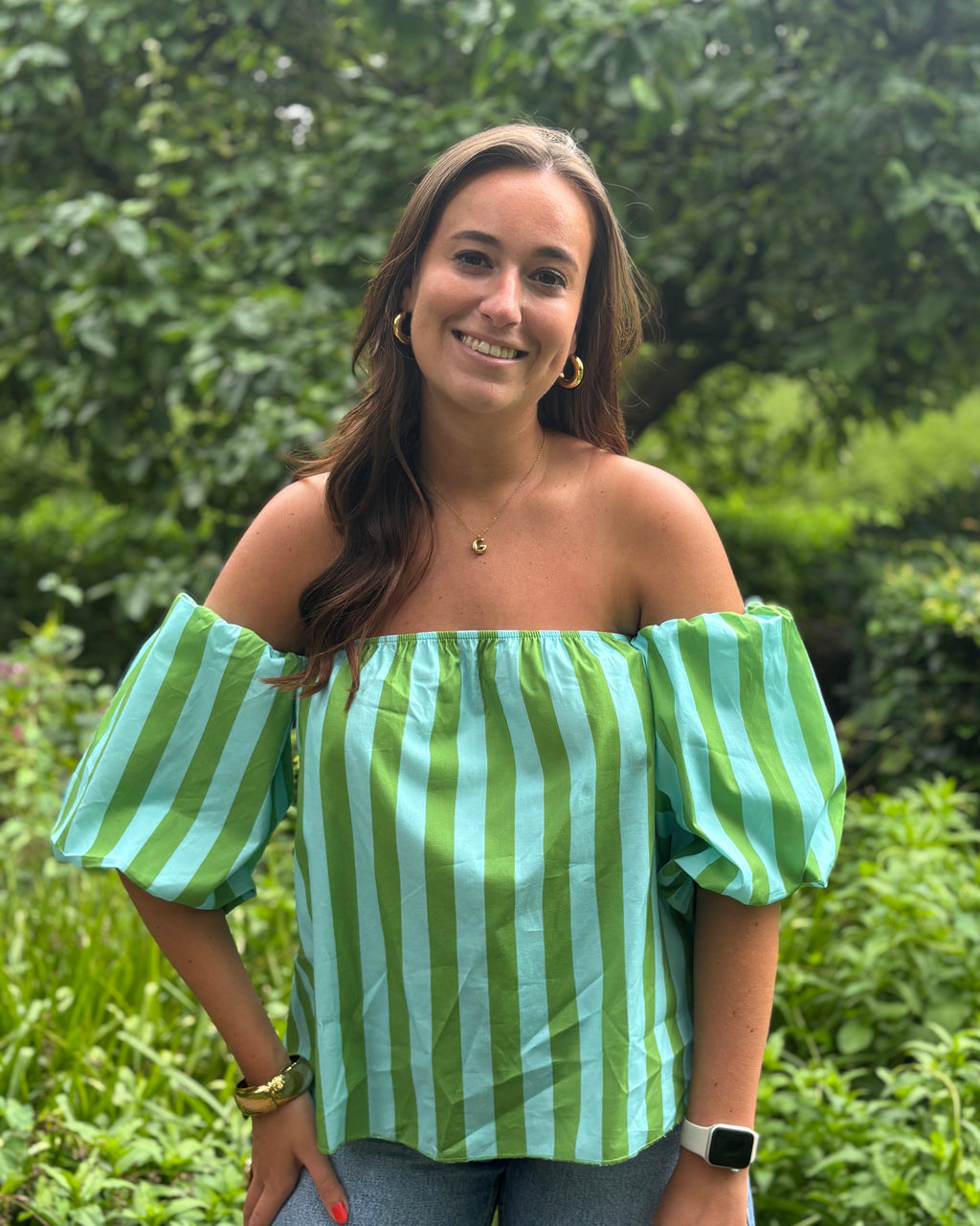 Vive top - groen/blauw gestreept