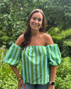 Vive top - groen/blauw gestreept