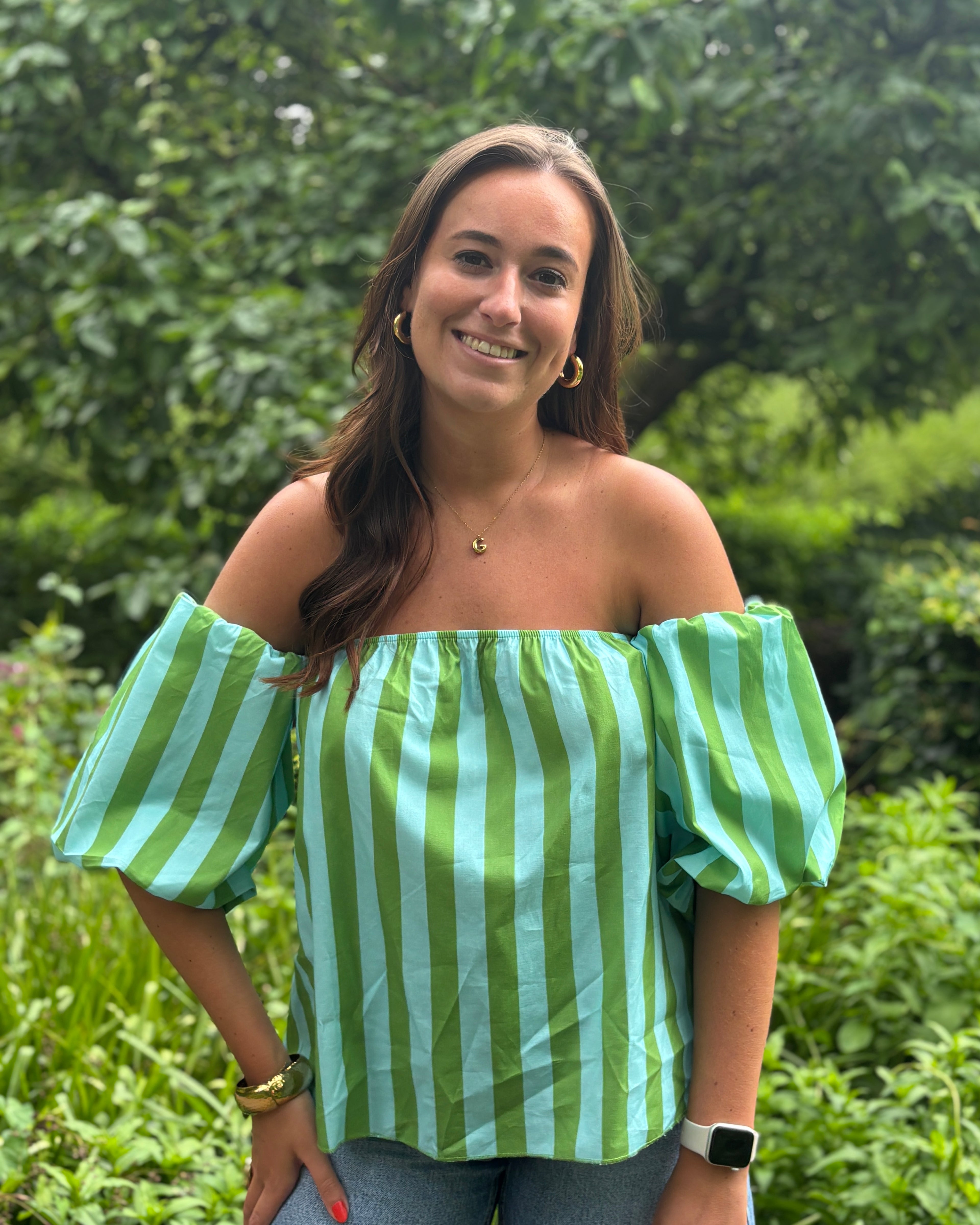 Vive top - groen/blauw gestreept