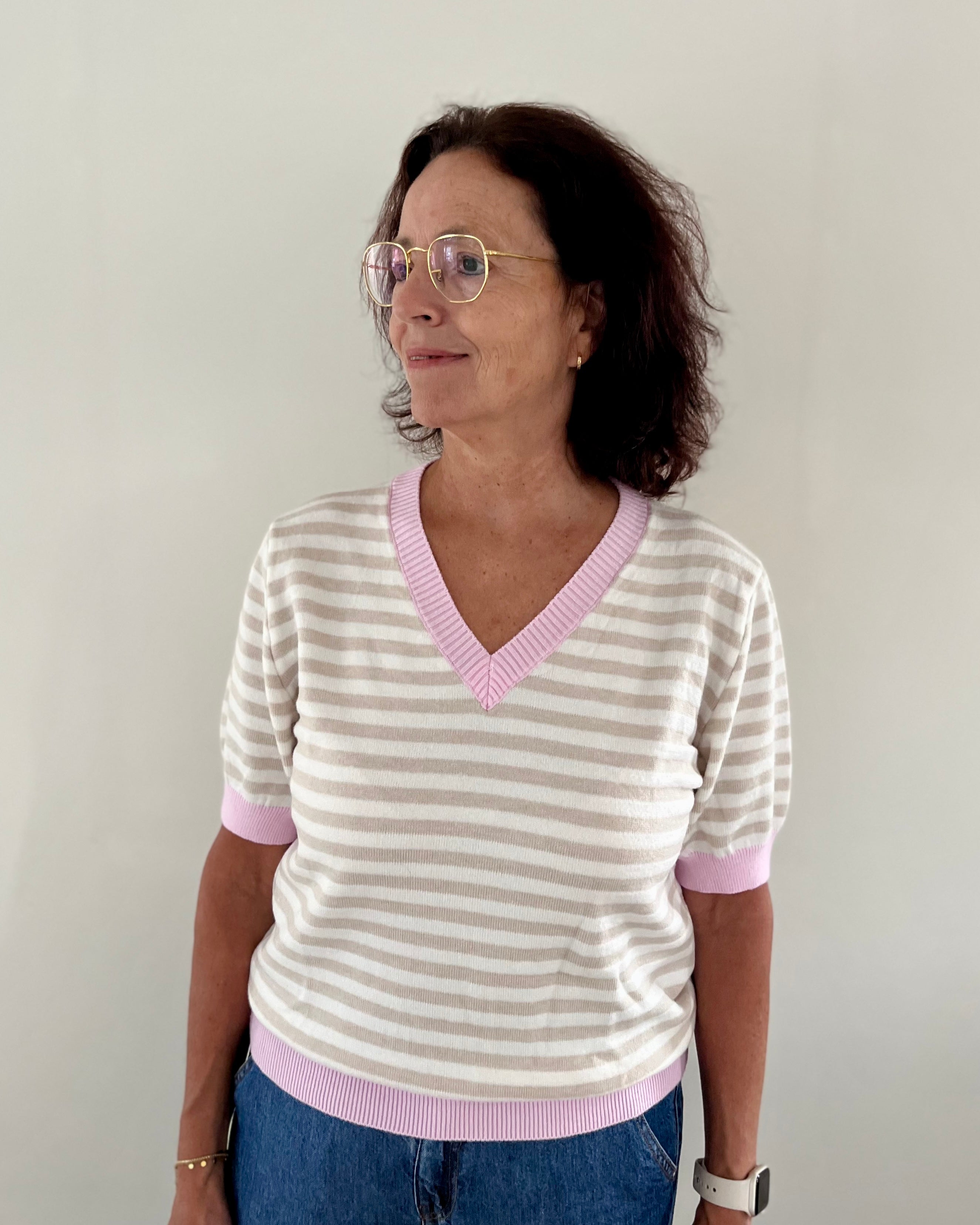 Mieke top - beige/roze