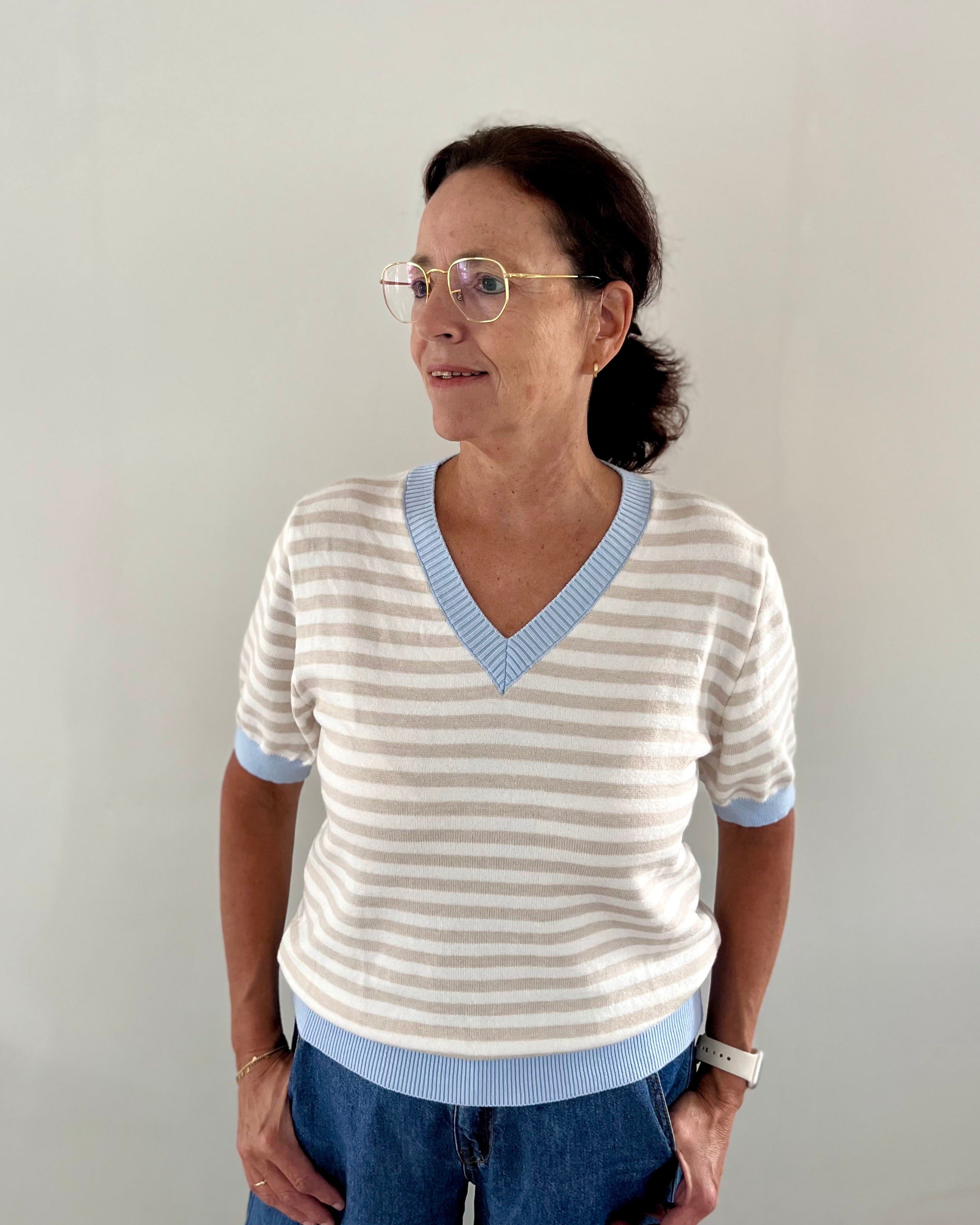 Mieke top - beige/blauw
