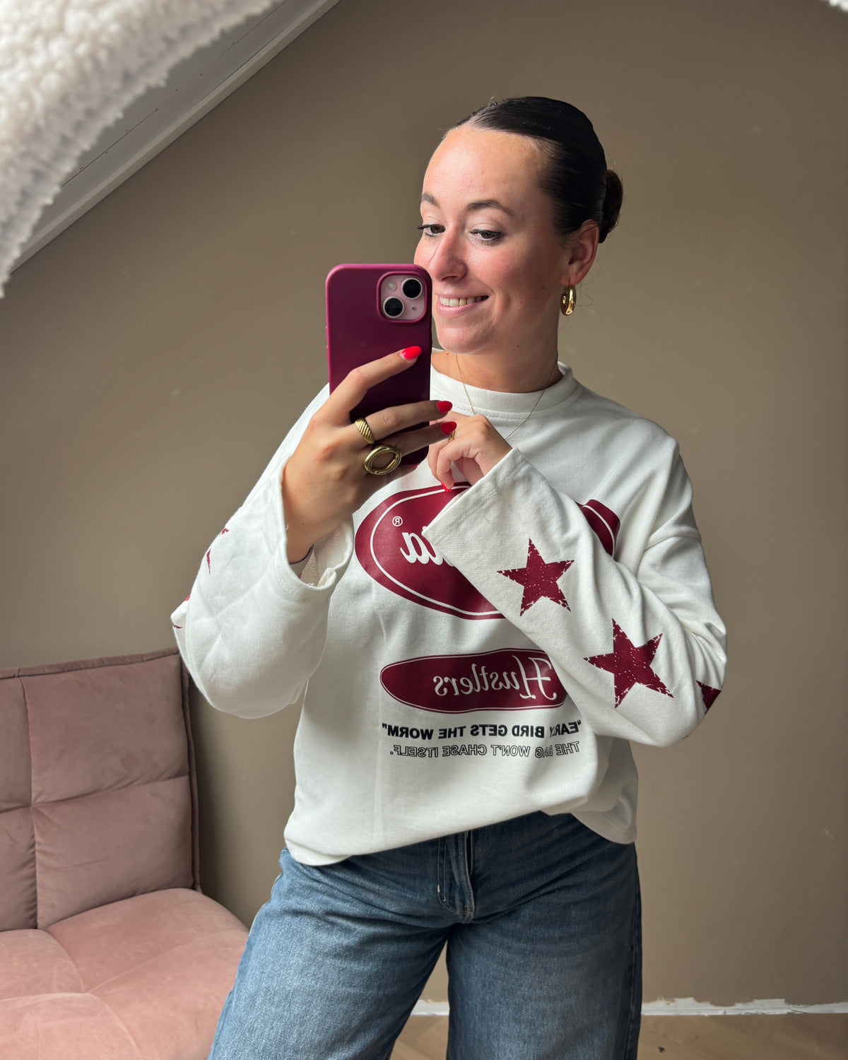 Tess sweater - offwhite/rood