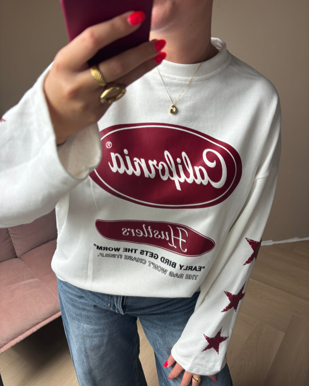 Tess sweater - offwhite/rood