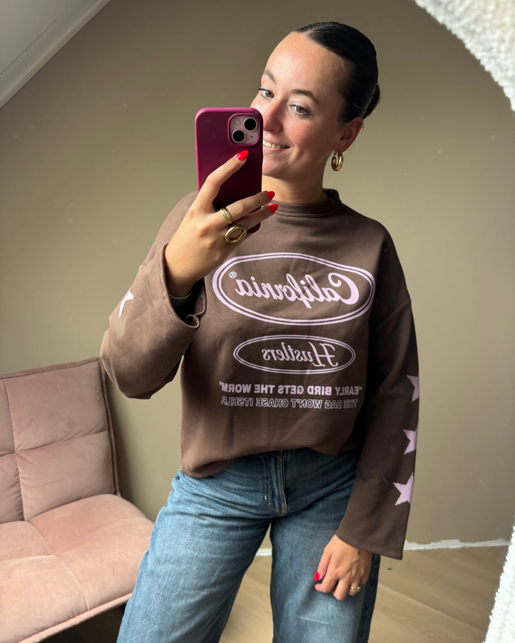 Tess sweater - bruin/roze