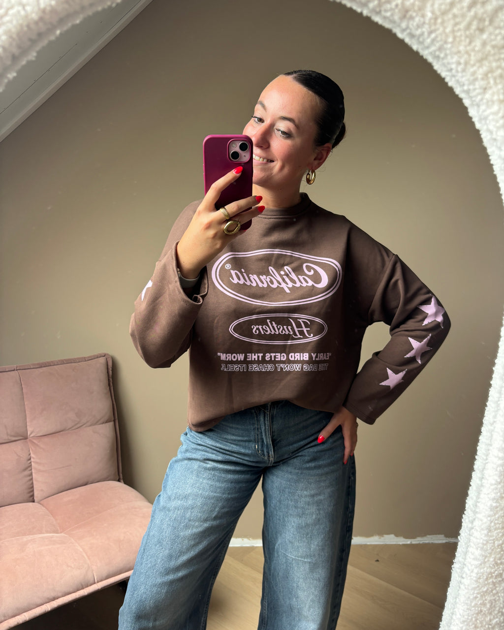 Tess sweater - bruin/roze