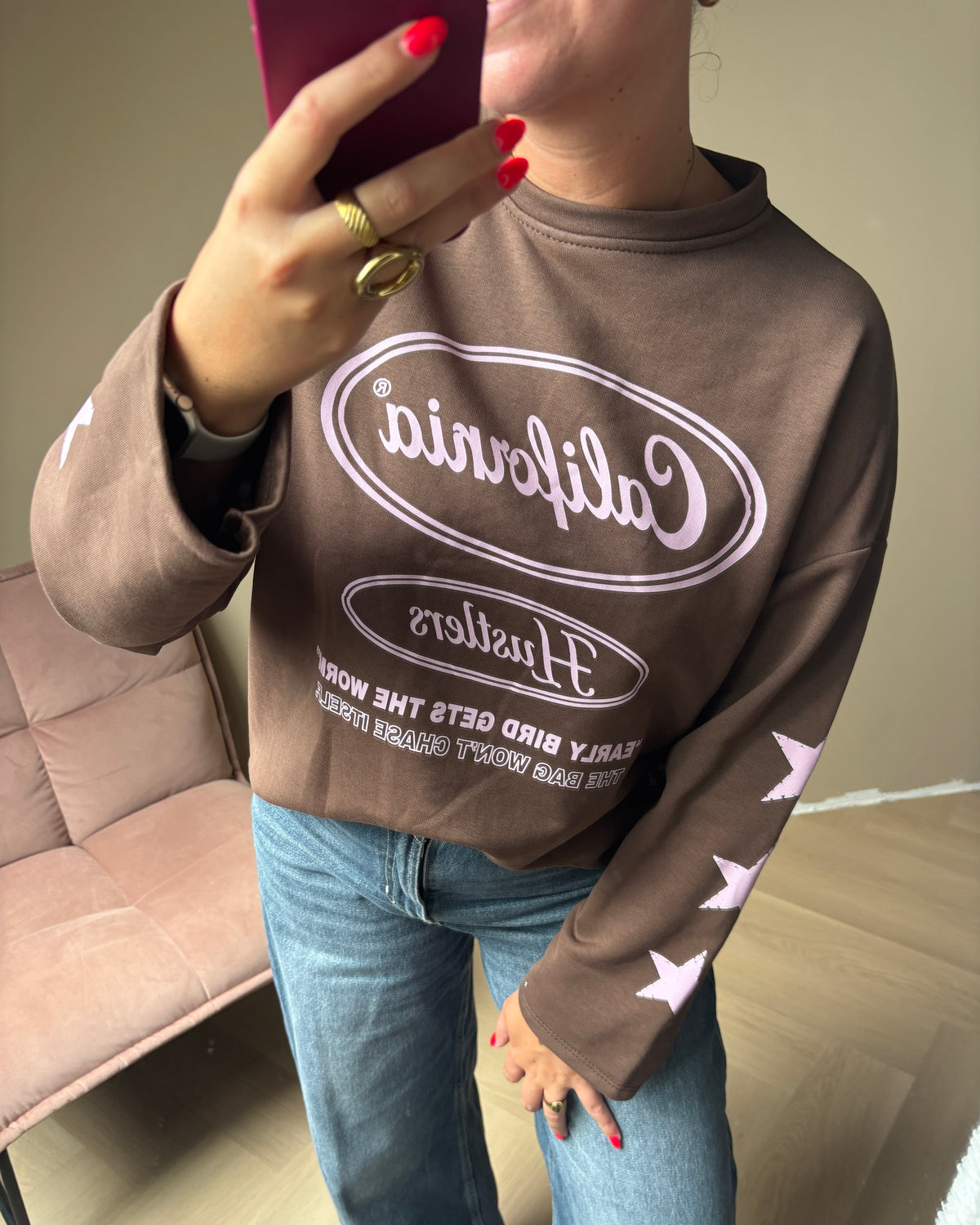 Tess sweater - bruin/roze