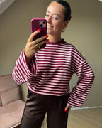 Gestreepte longsleeve - bordeaux/roze