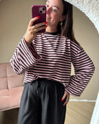Gestreepte longsleeve - lichtroze/bruin