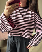 Gestreepte longsleeve - Bruin/lichtroze