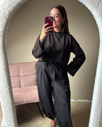 Gestreepte longsleeve - donkerbruin/zwart