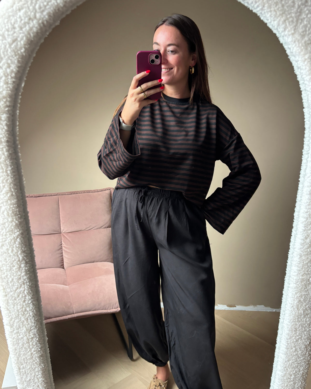 Gestreepte longsleeve - donkerbruin/zwart