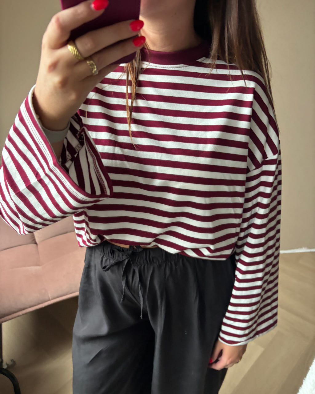 Gestreepte longsleeve - bordeaux/offwhite