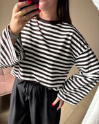 Gestreepte longsleeve - bruin/offwhite