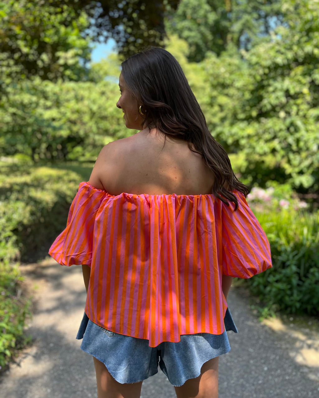 Vive top - roze/oranje gestreept
