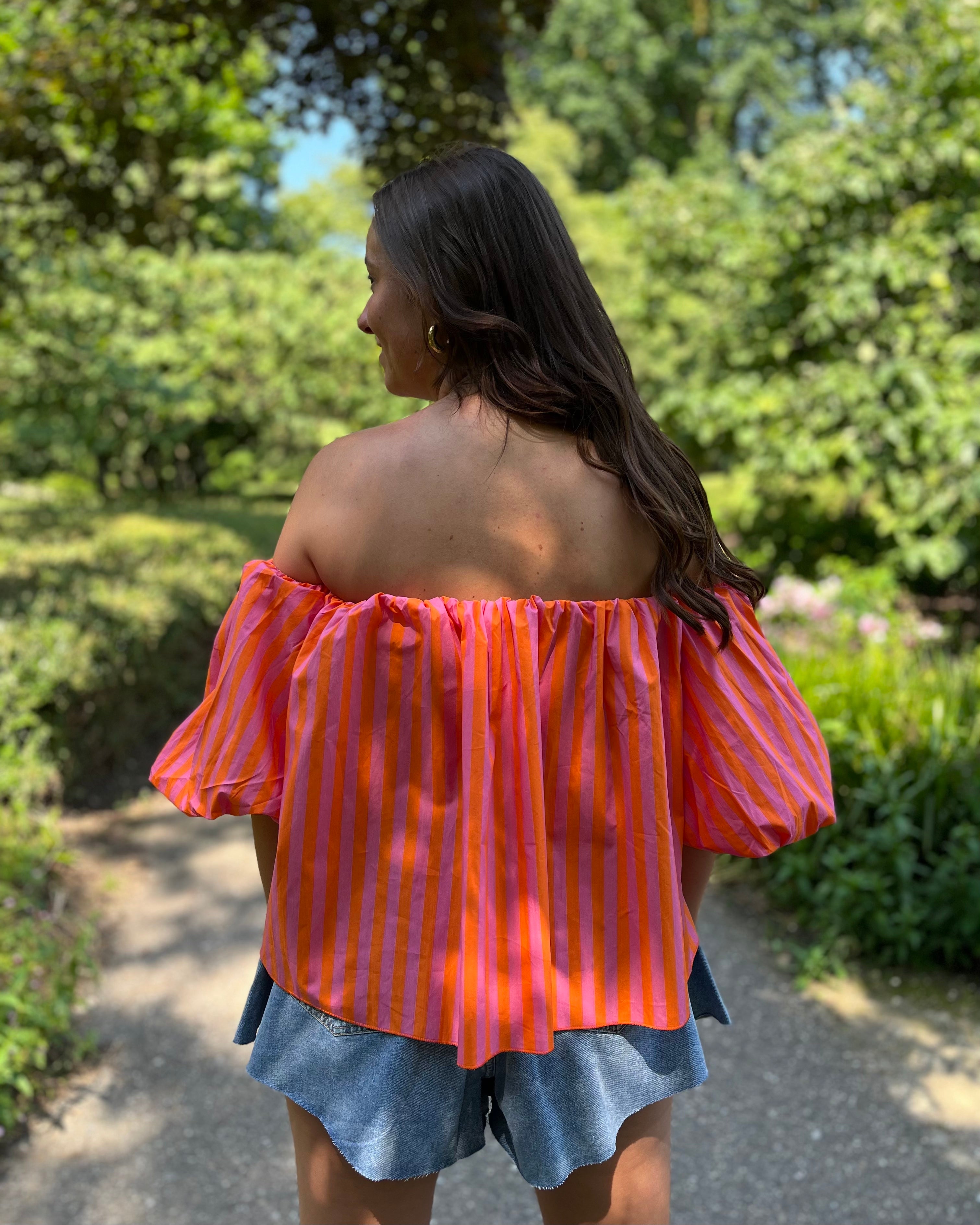 Vive top - roze/oranje gestreept