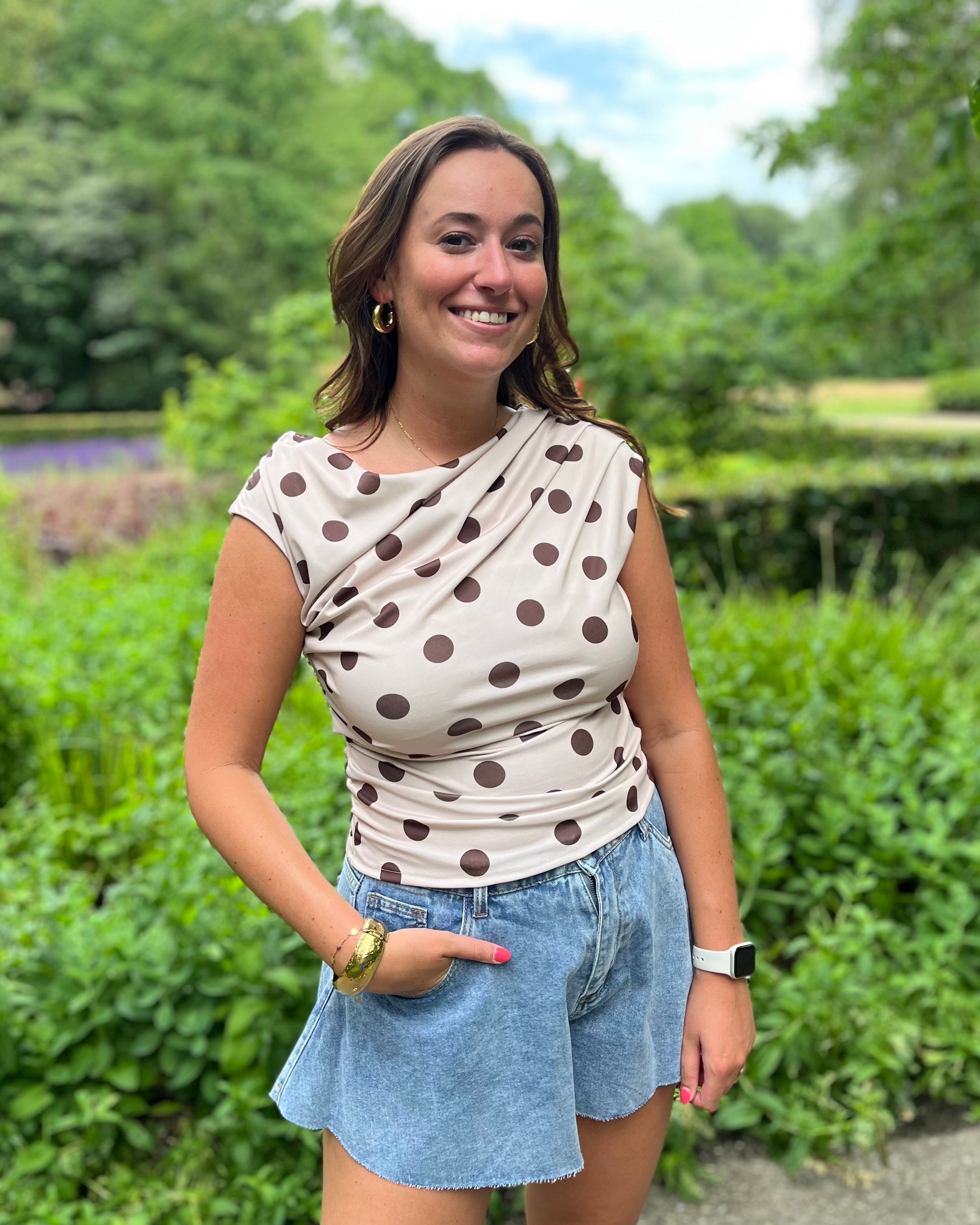 Polka dot top - beige/bruin