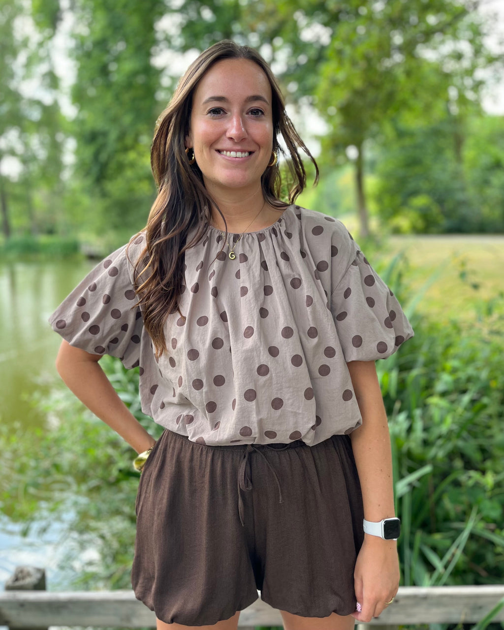 Manon top - Taupe/donkerbruin