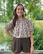 Manon top - Taupe/donkerbruin